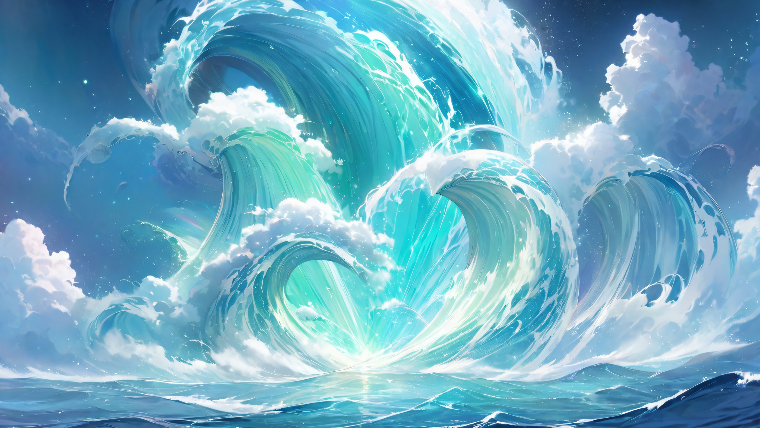 Ultra HD Mystic Vessel at Twilight Wallpaper A mystical vessel sails through a misty ocean at twilight, surrounded by an otherworldly glow.