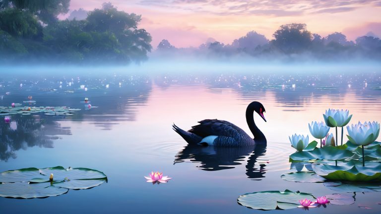 mystical black swan 4k wallpaper moonlit lake iridescent feathers scaled