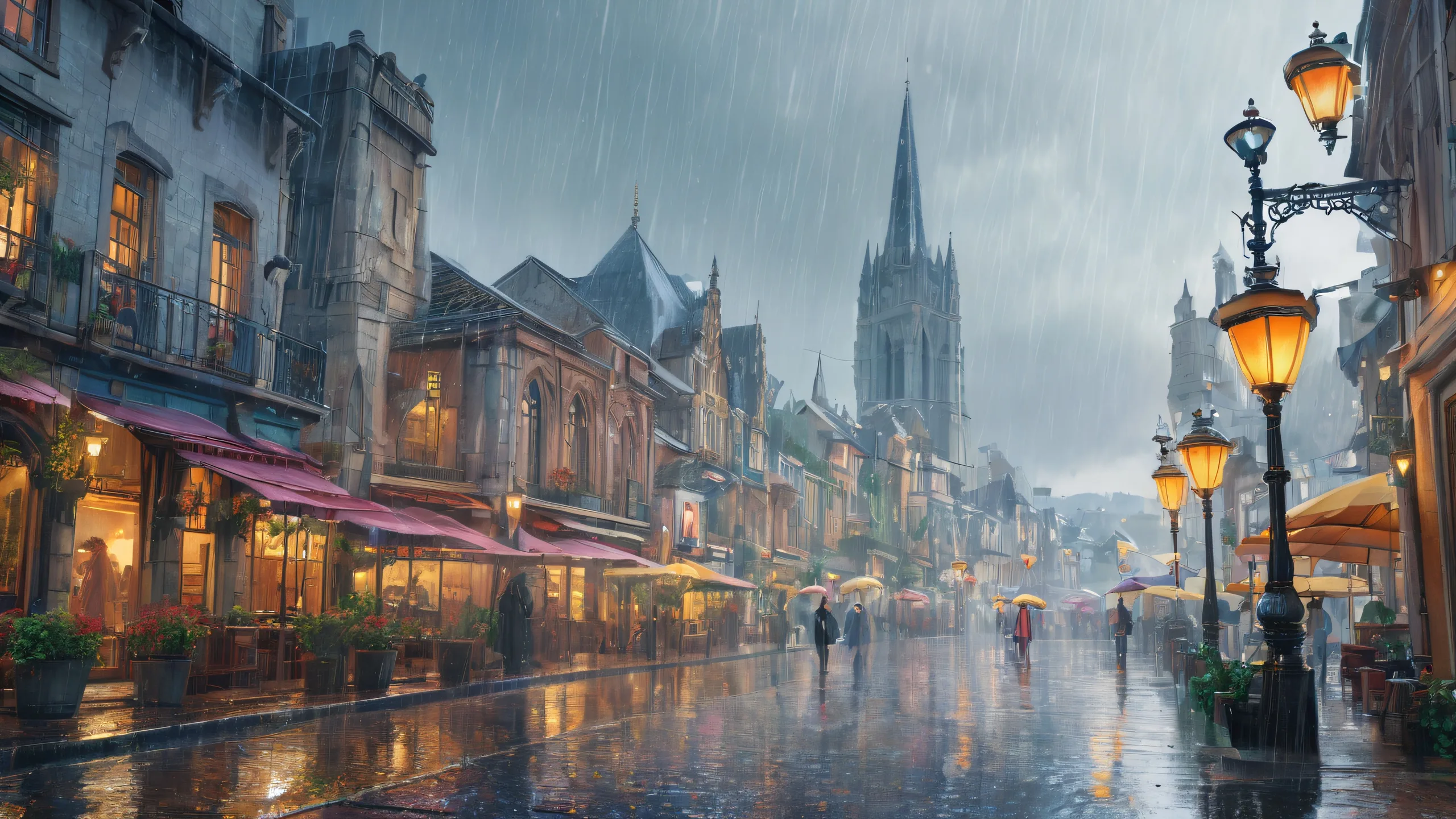Ultra HD Mystical Cityscape at Dusk Wallpaper Rainy cityscape with mystical undertones on a desktop or PC.