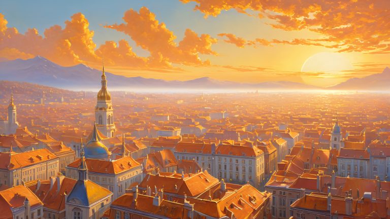 mystical cityscape wallpaper golden oil painting scaled