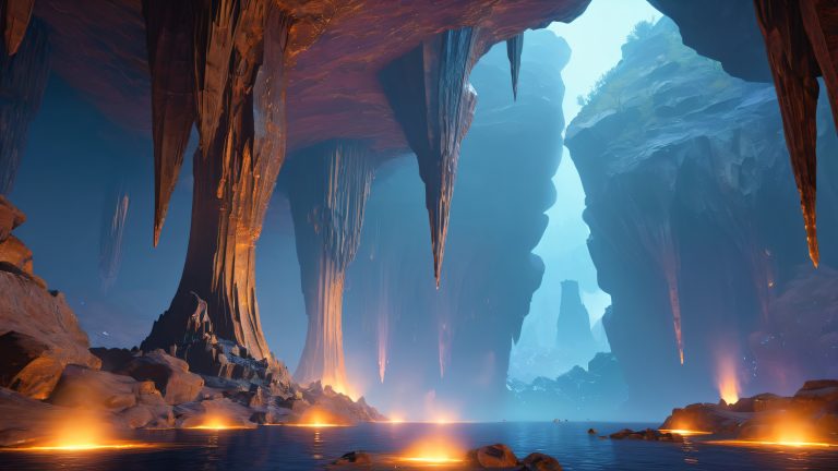 mystical gathering shadowy creatures ancient cave wallpaper scaled