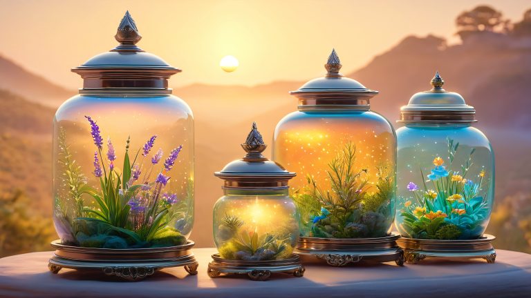 mystical glass jars 4k fantasy wallpaper scaled