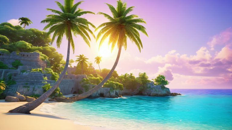 mystical island sunset 4k wallpaper scaled