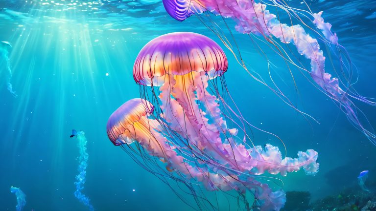 mystical jellyfish bioluminescent ocean scene fantasy wallpaper scaled