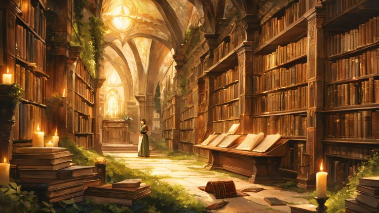 mystical library wallpaper curious apprentice amidst ancient tomes scaled