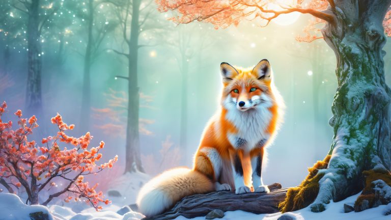 mystical moonlit forest glade wallpaper with majestic fox scaled