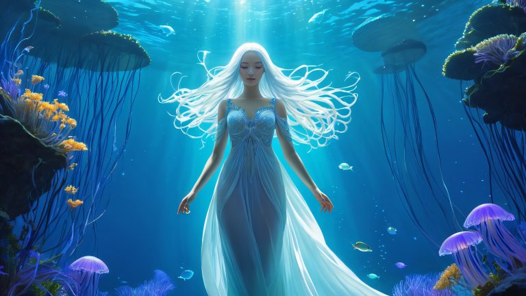 mystical ocean depths wallpaper ancient ruins glowing creatures scaled