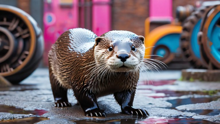 mystical otter emerges urban oasis scaled