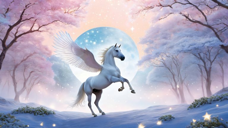 mystical pegasus moonlit forest wallpaper scaled