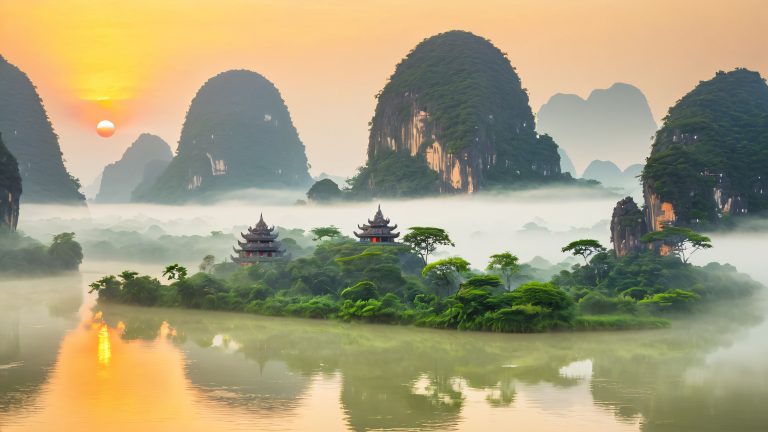 mystical river temples 4k wallpaper scaled