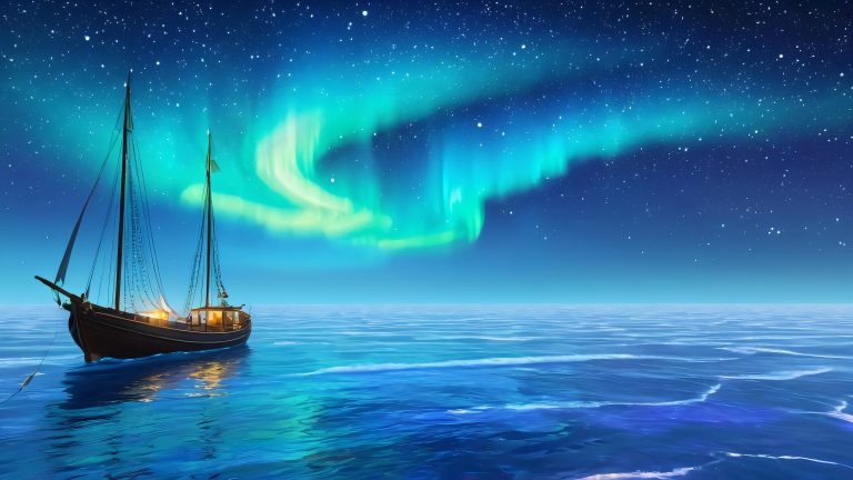 mystical sailing vessels bioluminescent sea 4k wallpaper scaled