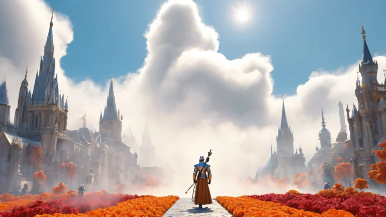 A collection of action figures standing at attention amidst mystical energies and a dreamlike cityscape for your desktop/pc.