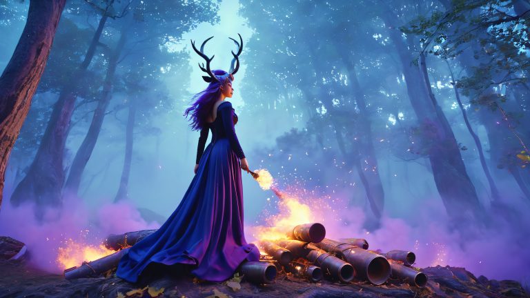 mystical witch conjures magic on ancient shells scaled