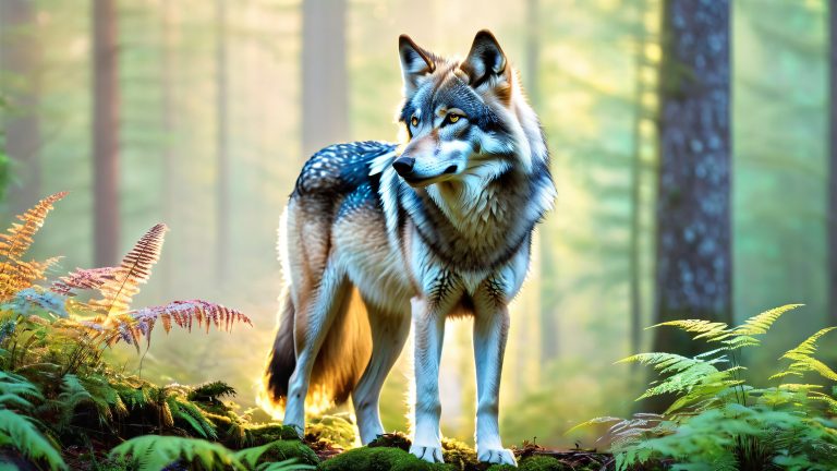 mystical wolf emerald forest 4k wallpaper scaled