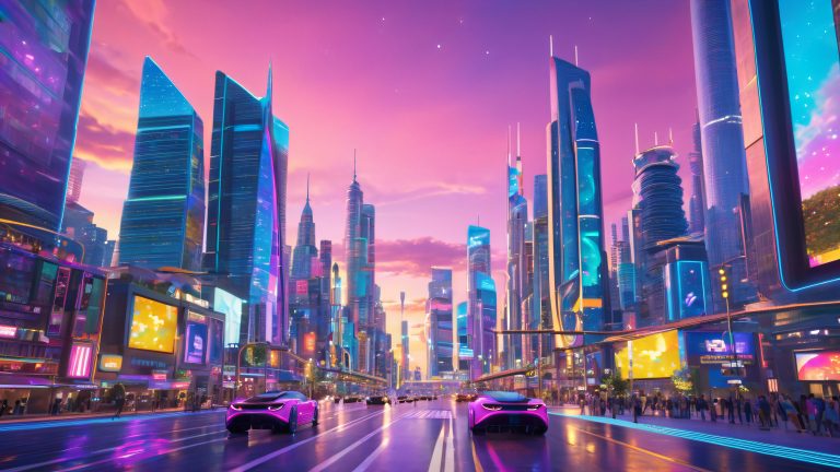 neon cityscape at dusk scaled