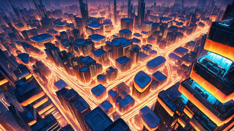 neon cityscape dusk scaled