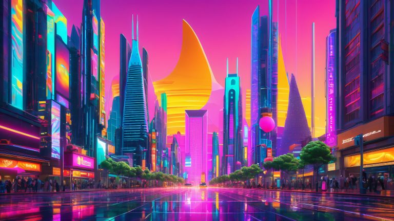 neon cityscape futuristic architecture organic elements wallpaper scaled