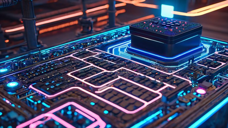 neon cyberdeck console 4k wallpaper scaled