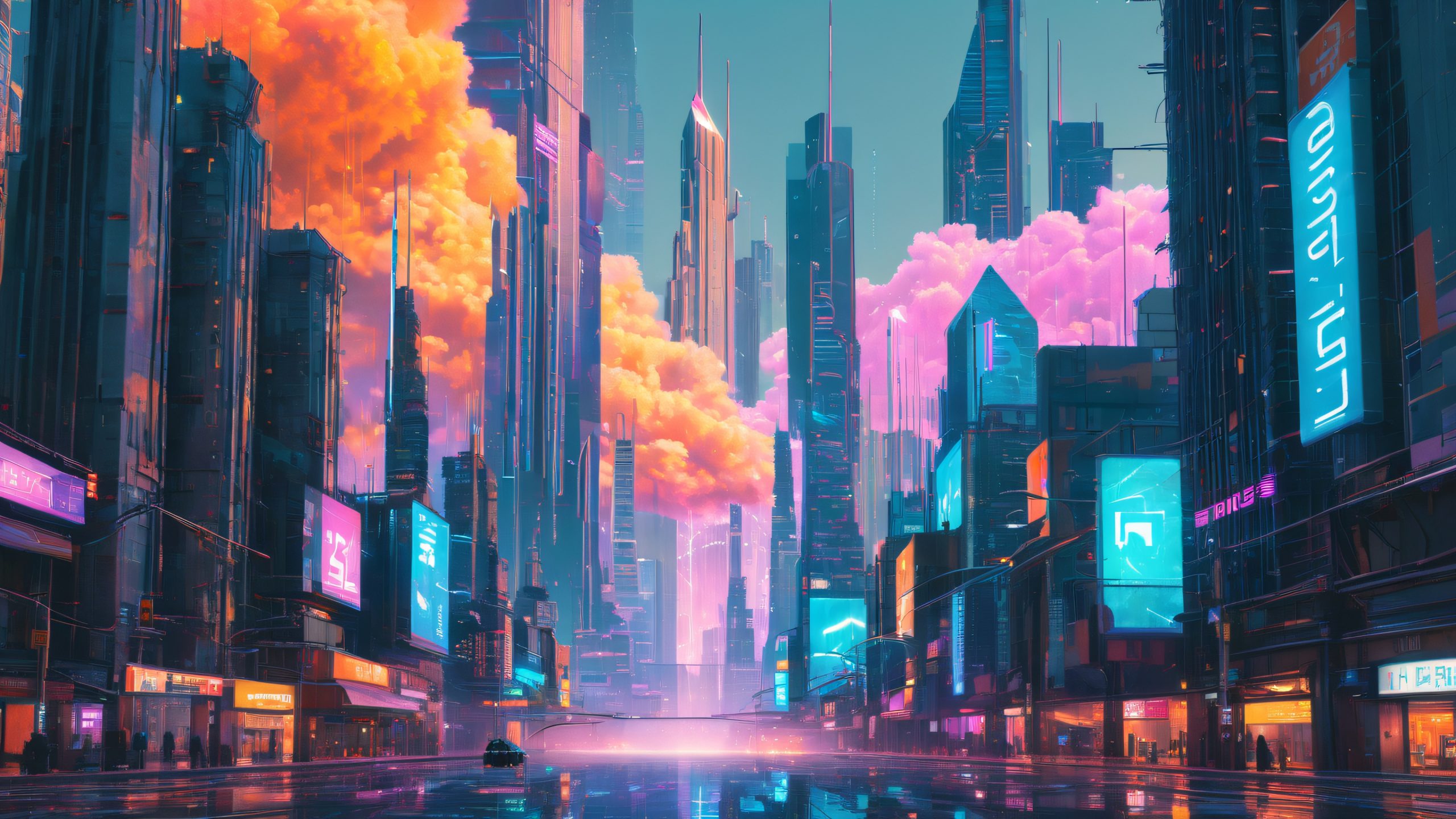A futuristic cityscape with code skyscrapers and a digital figure on a desktop/pc