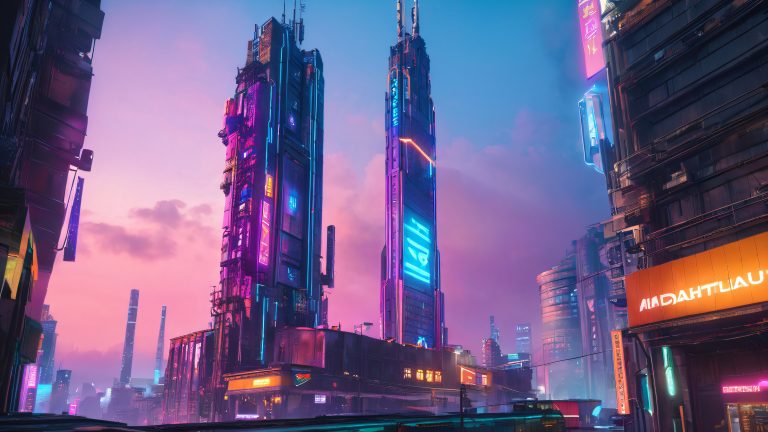 neon dystopian metropolis scaled