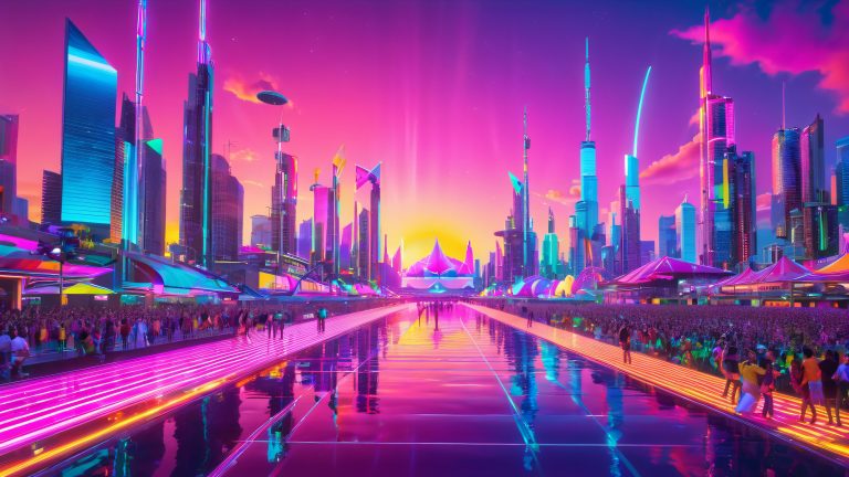 neon futurism festival wallpaper 4k cyber scene scaled