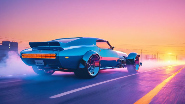 neon hot rod sunset wallpaper 4k retro scaled