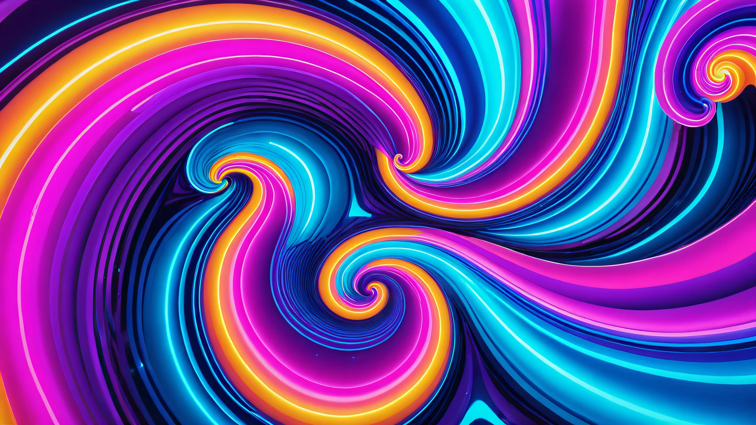 4K Neon Liquid Swirls Desktop Background Abstract digital art of swirling neon patterns in fluid motion.