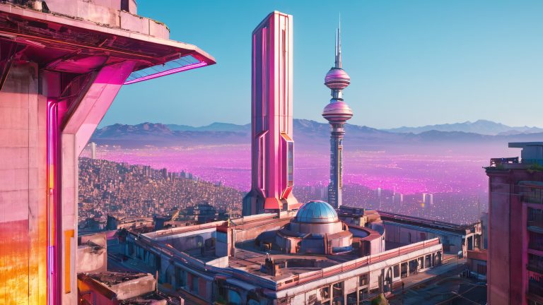 neon mirador observatory cyber uprising 4k wallpaper scaled