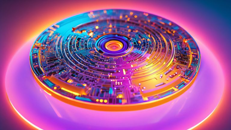 neon orange compact disc 4k wallpaper scaled