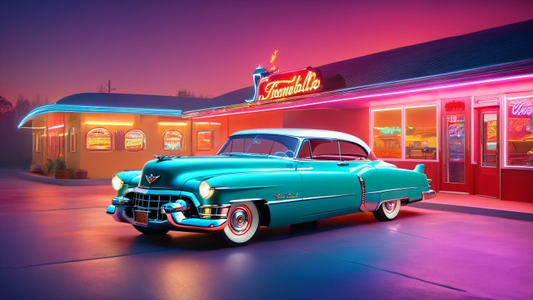 neon psychobilly 1951 cadillac wallpaper scaled