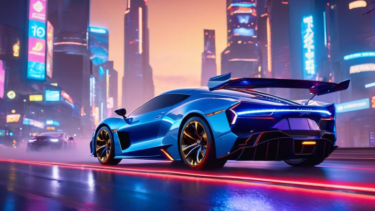 neon sports car pursuit 4k wallpaper scaled