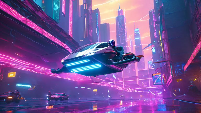 neon thrills hoverbike formation flight wallpaper scaled