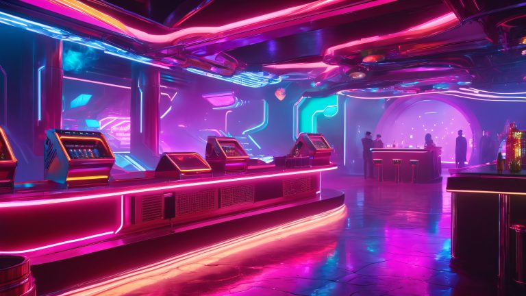 neon underground nightclub retro futuristic cityscape scaled