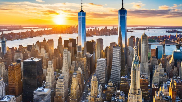 new york city skyline 4k wallpaper one world trade center and manhattan scaled
