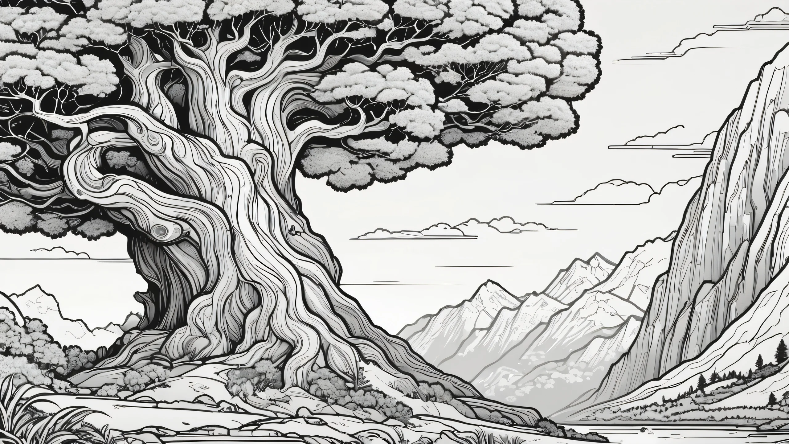 Noir Cityscape Masterpiece 4K UHD Wallpaper A high-contrast illustration of a cityscape at night, featuring bold lineart and a limited color palette.