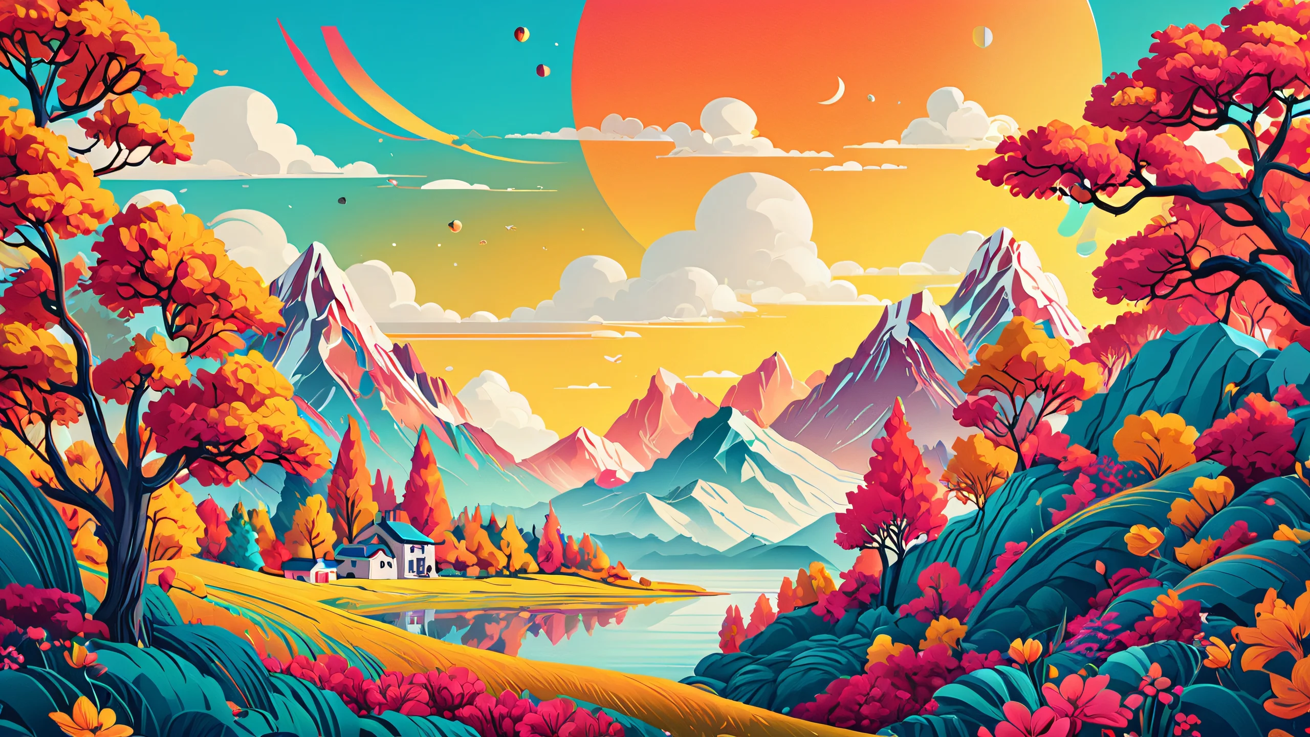 Stunning Noir Cityscape Odyssey 4K Wallpaper Stylized illustration of a city at night with bold colors and intricate details.