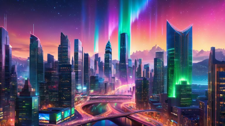 northern lights urban cityscape wallpaper scaled