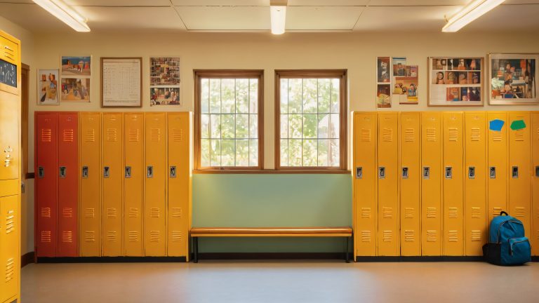 nostalgic 1980s school hallway wallpaper scaled