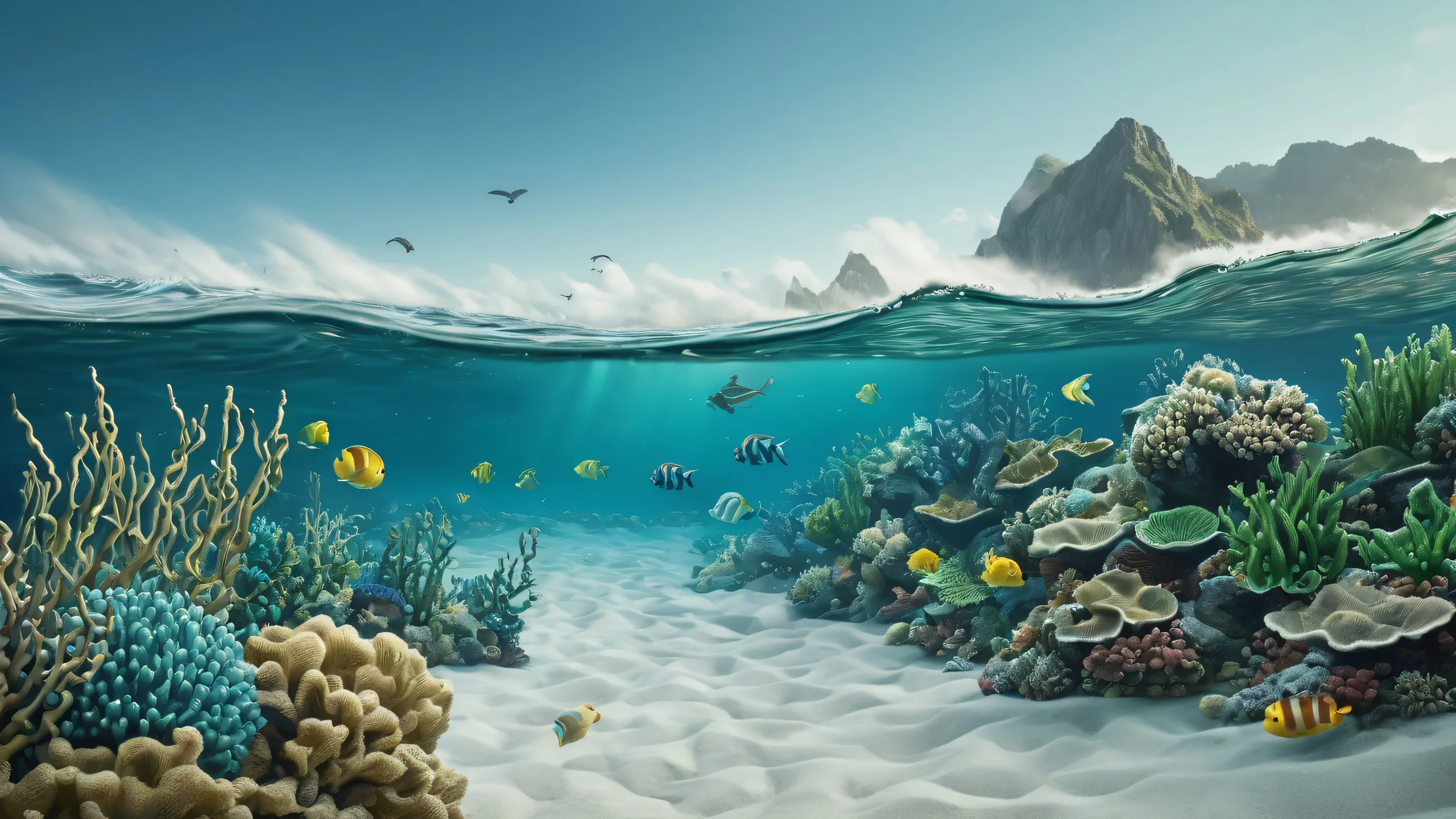 Breathtaking underwater desktop scene of marine life and waterfront, perfect for your PC or Desktop.