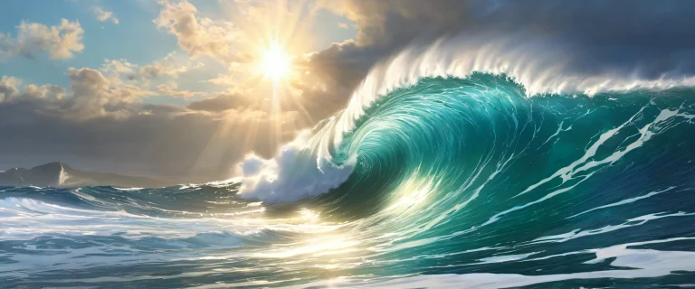 Solitary figure riding the crest of a wave against a backdrop of dark ocean waves, ideal for desktop/pc.