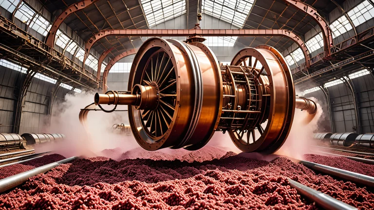 A futuristic desktop wallpaper featuring a surreal meat plow against a dark industrial backdrop, perfect for a computer or PC.