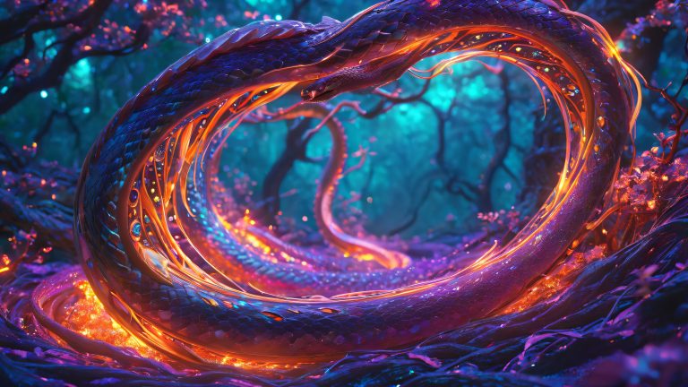 ouroboros emerge cosmic eggs surreal forest wallpaper scaled