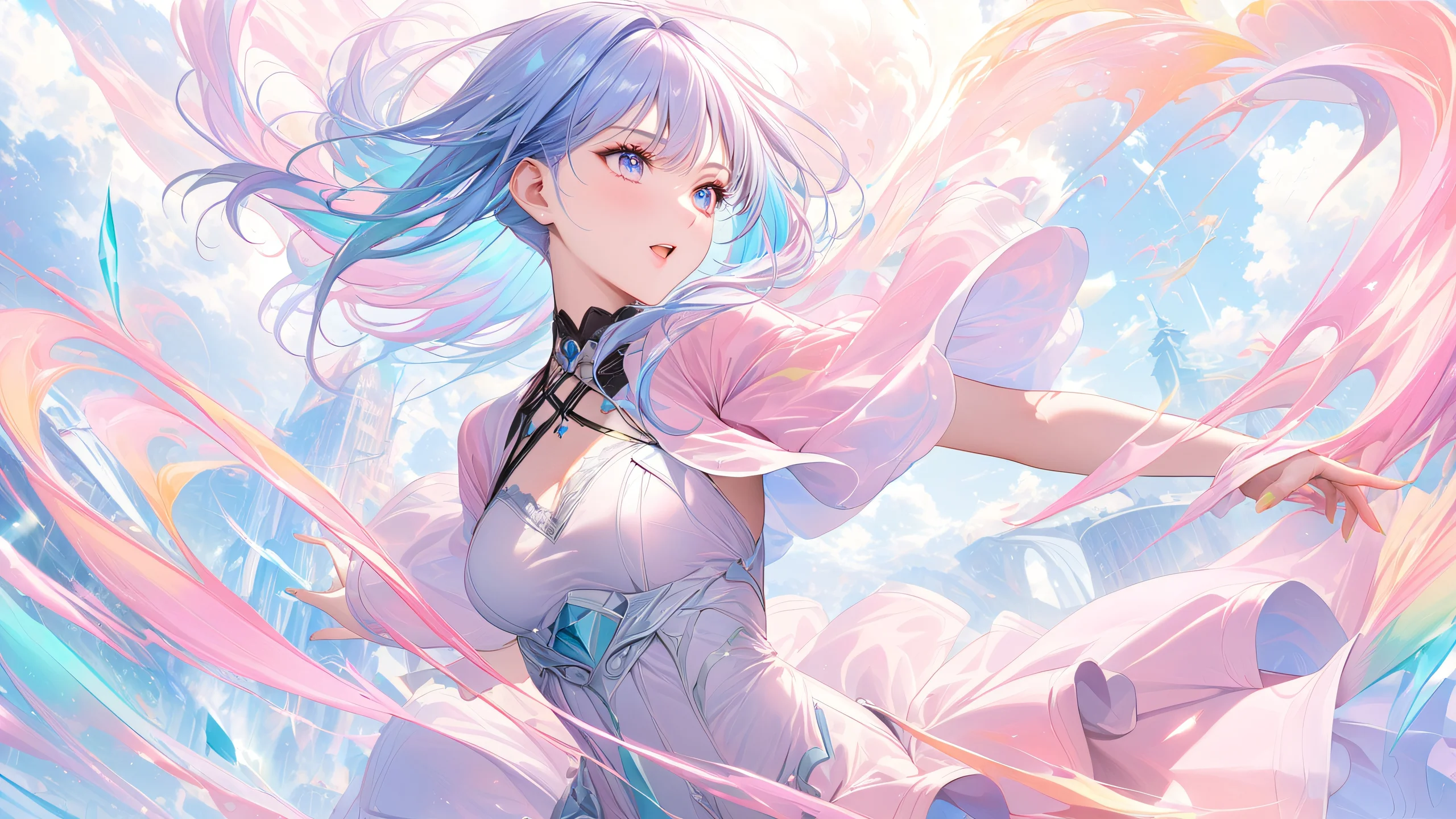 Pastel Anime Dreamscape 4K UHD Wallpaper A whimsical anime-inspired scene with soft pastel colors and intricate details.