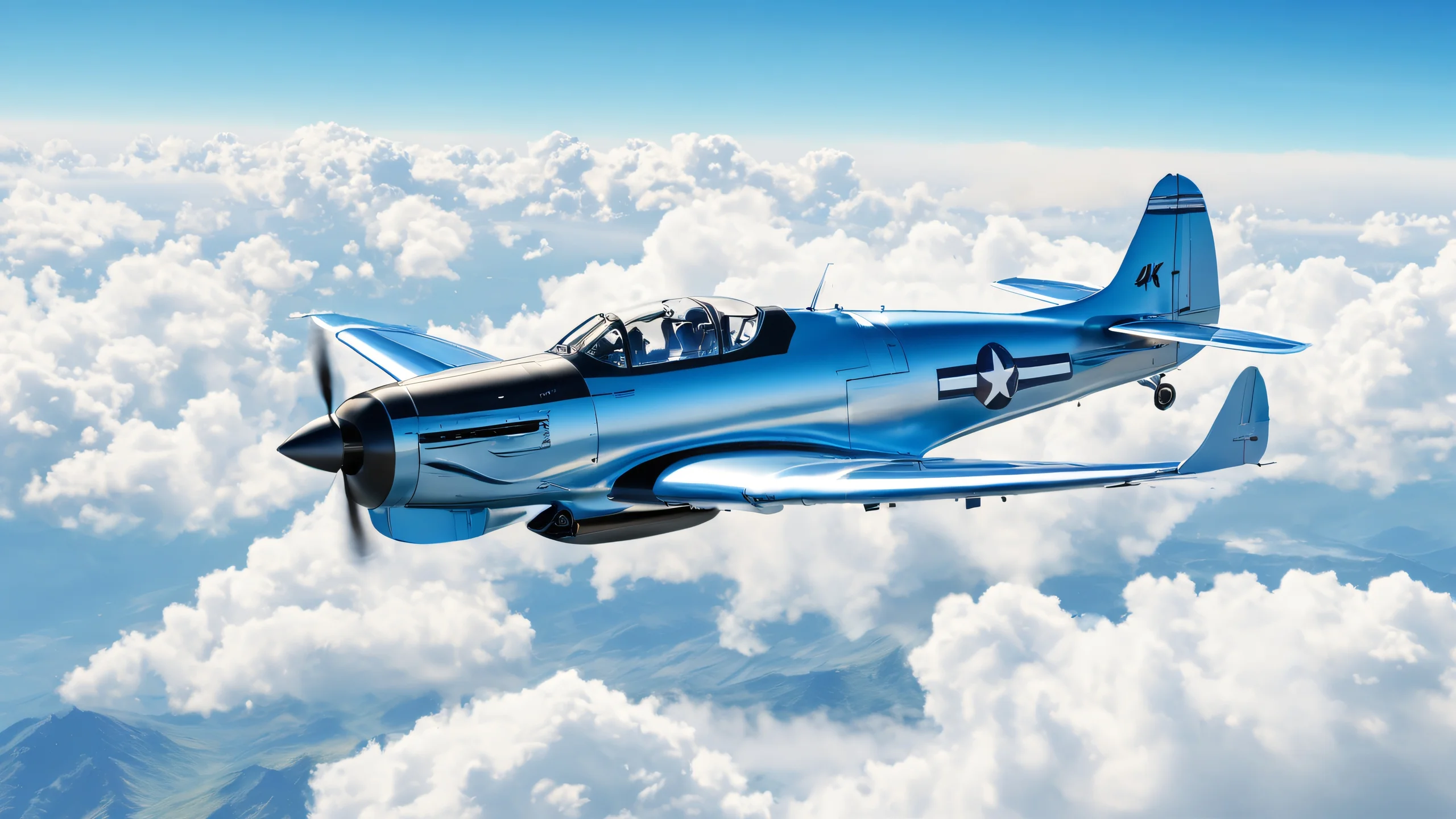 4K Pilot's Cloudy Horizon Wallpaper for PC/Mac A frontal view of a pilot landscape with clouds and sky, featuring realistic natural light and cool blues and whites.