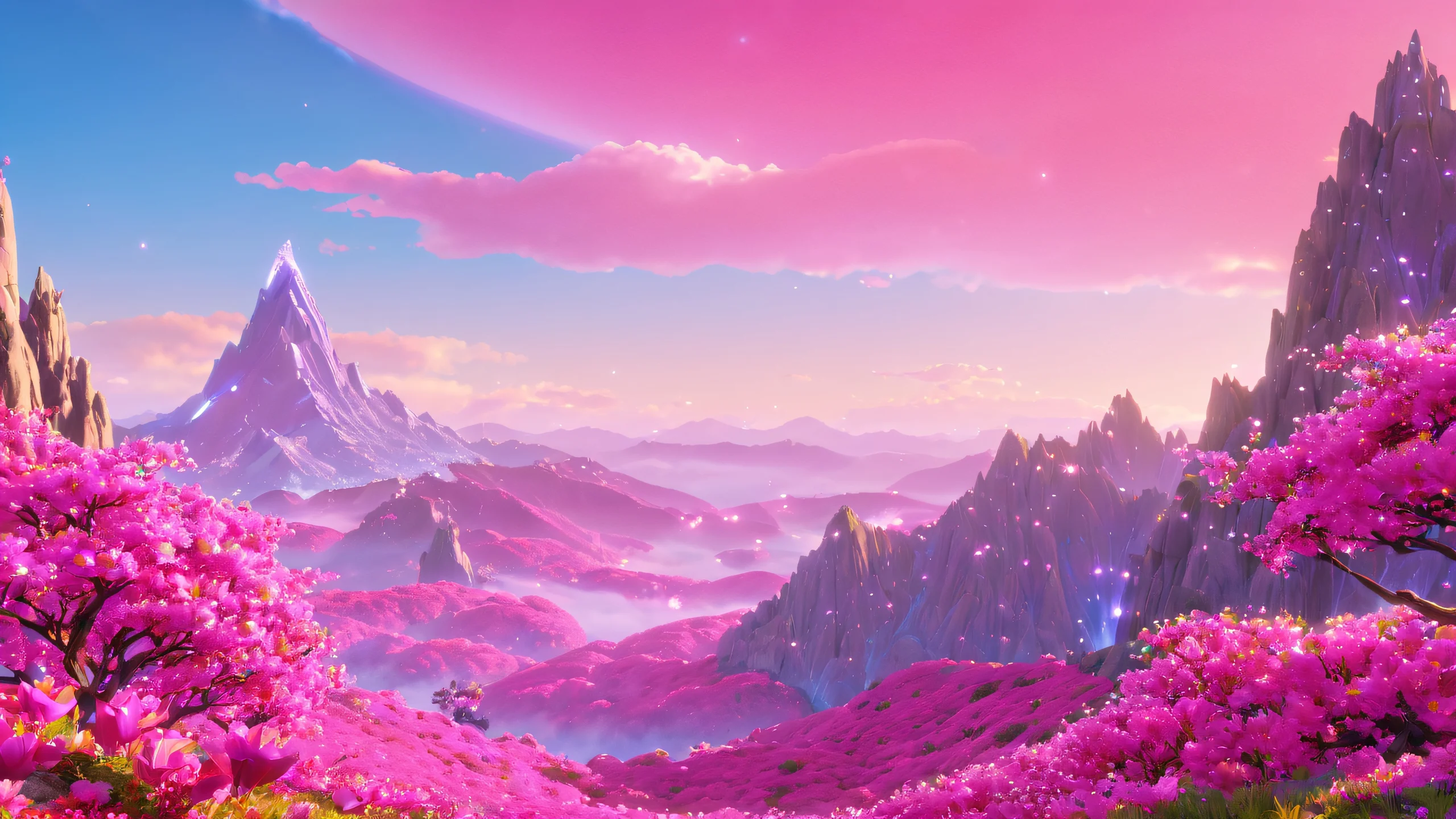 Epic Pink Flux Pro Fantasy 4K Desktop Wallpaper Breathtaking fantasy landscape with pink hues and intricate details in 4K resolution.