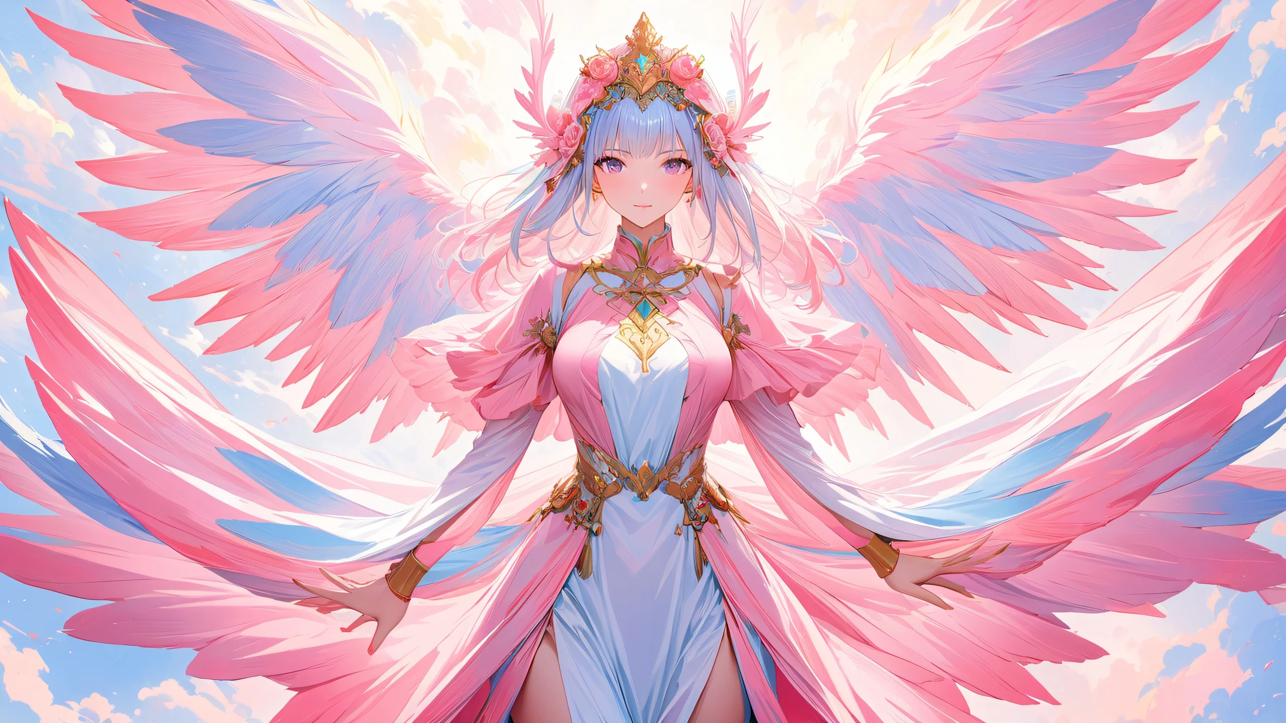 Pink Sakura Cosplay 4K UHD Widescreen A stunning anime-inspired desktop wallpaper featuring a woman in traditional Japanese cosplay attire with pink and white colors.