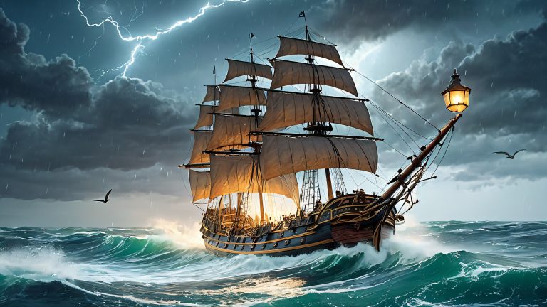 pirate ship stormy sea 4k wallpaper scaled