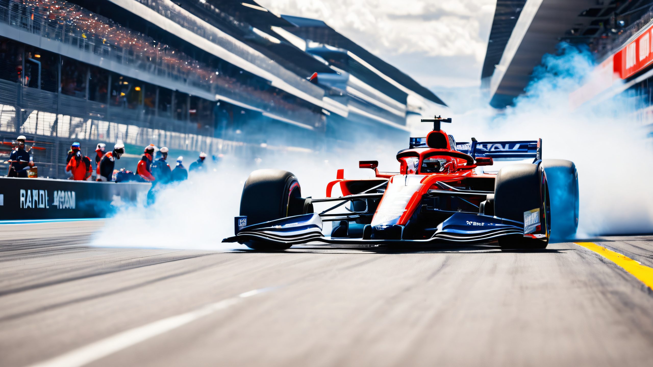 Formula1 pit lane scene with AlphaTauri AT03, Pierre Gasly, and racing cars, suitable for desktop/pc