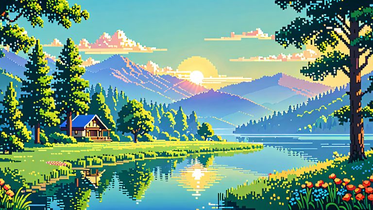 pixel art retro nostalgic landscape wallpaper scaled
