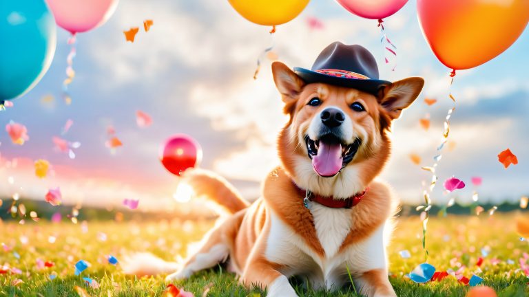 playful canine confetti celebration wallpaper scaled
